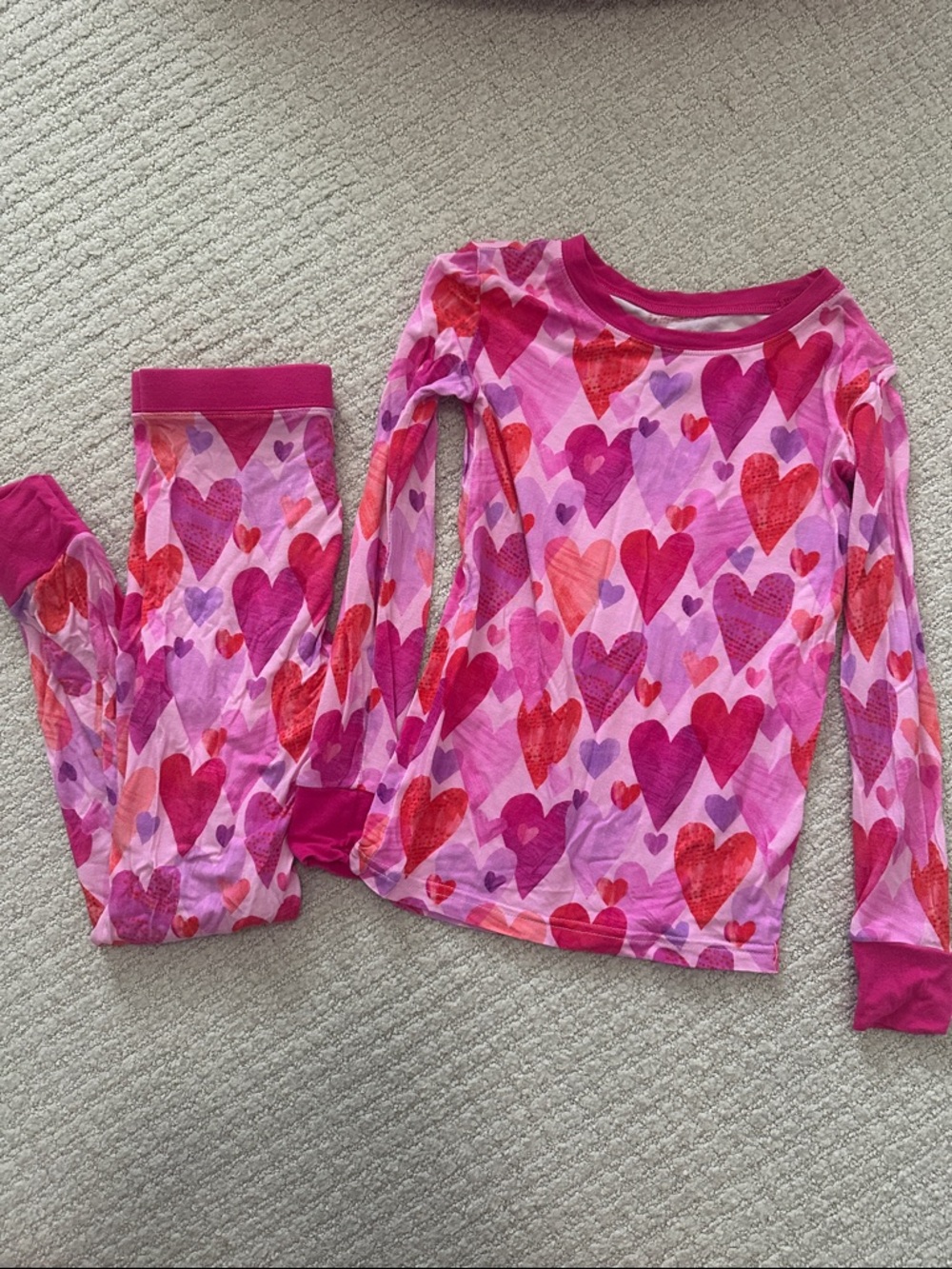 Little Sleepies Pink Heart Pajama Set Bamboo Girls 5/6 Valentine